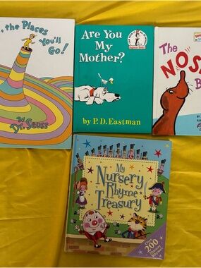 Assortment of Dr. Seuss, children’s books nursery rhymes, and a Christmas storie